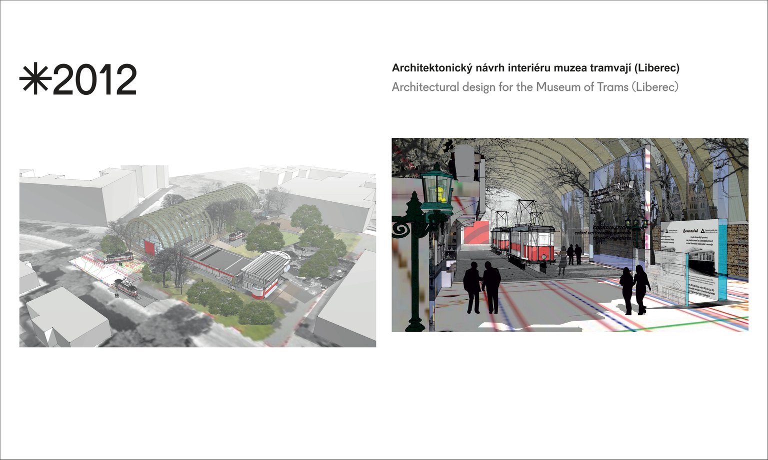 Architektonický návrh interiéru muzea tramvají v Liberci